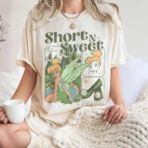 Comfort Colors Vintage Peterr Pan and Tinkerr Bell Shirt, Short and Sweet Tee, Retro Tinkerrbell Princess Shirt, Fairy Style Shirt