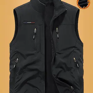 Autumn Winter Men's Fleece Lined Warm Vest, Unisex Double-Sided Wearable Work Vest, Casual Sleeveless Jacket with Multi Pockets, Ideal for Hiking, Photography & Fishing, Gift for Him