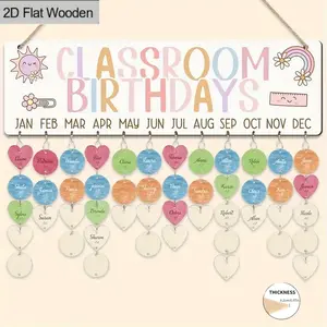 Wooden Birthday Reminder Calendar Board, Wall Decor, Cute Back-To-School Classroom Decoration, Classroom Supplies Charts, Birthday Tracking Cards with Heart/round Labels