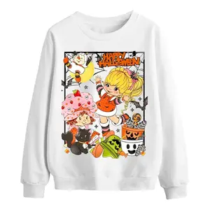 Kawaii Halloween Sweatshirt – Cute Cartoon Girl, Strawberry Witch, Black Cat & Pumpkin Graphic Pullover Retro Trick-or-Treat Top,  Halloween Strawberry Sweatshirt, Cute Retro Witch Kids T-Shirt