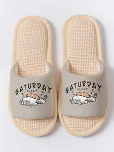 Cure Saturday Cat Print Toe-Open Slippers, All-Season Soft Sole Home Floor Slipper, Anti-Slip Breathable Non-Odorous Footwear