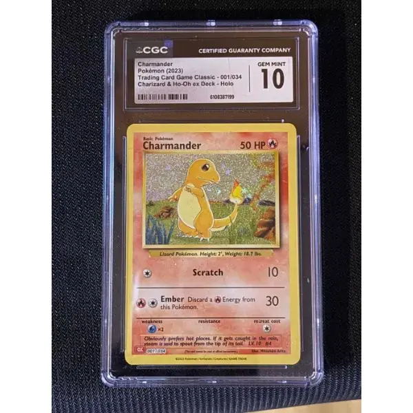 CGC Grade 10 Gem Mint Single Pokémon TCG Classic Art Trading Card - Graded Authentic Charmander #001/034