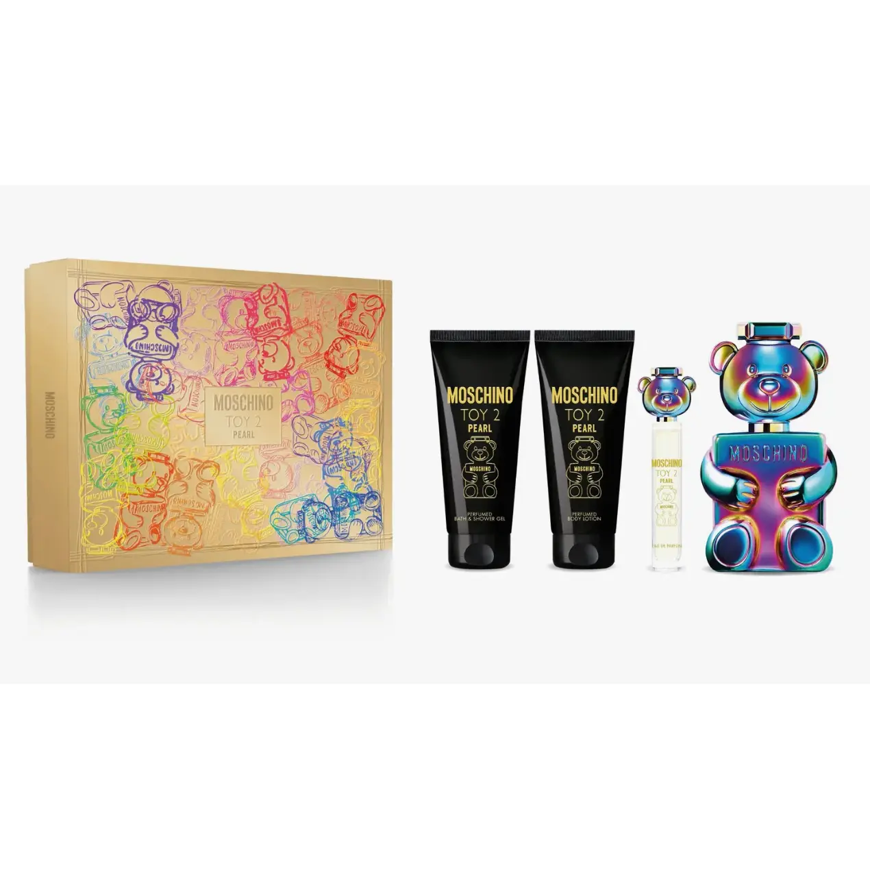 Moschino Toy 2 Pearl Unisex Eau de Parfum (EDP) Gift Set, 100ml Citrus Scented Fragrance in Box, Musk, Perfumed Bath & Shower Gel, Toy Pearl, Contains Alcohol, Travel-Size Eau De Parfum Spray, Liquid, Miniaturized Unisex Fragrance