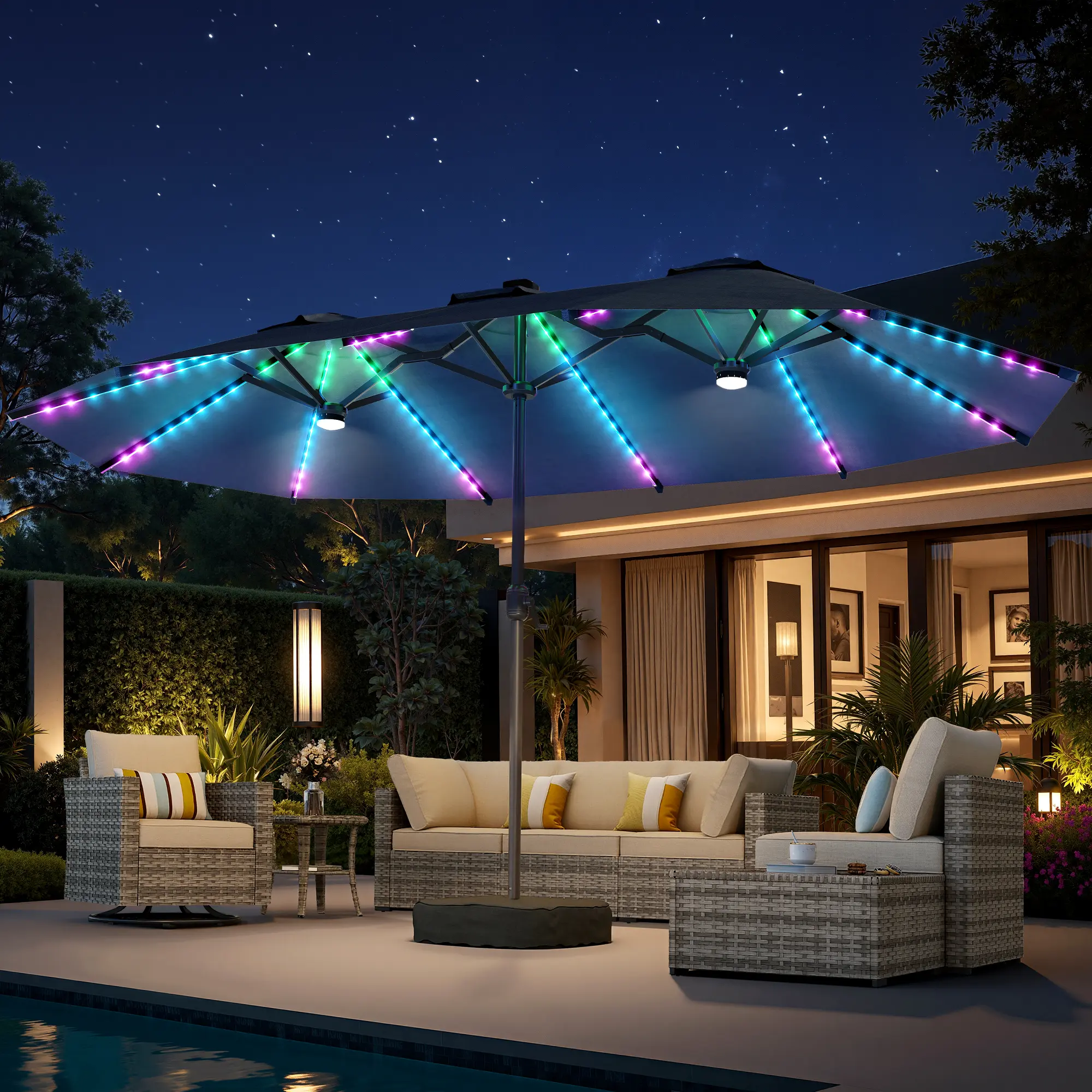 Blue | RGB Lighted Umbrella with Base