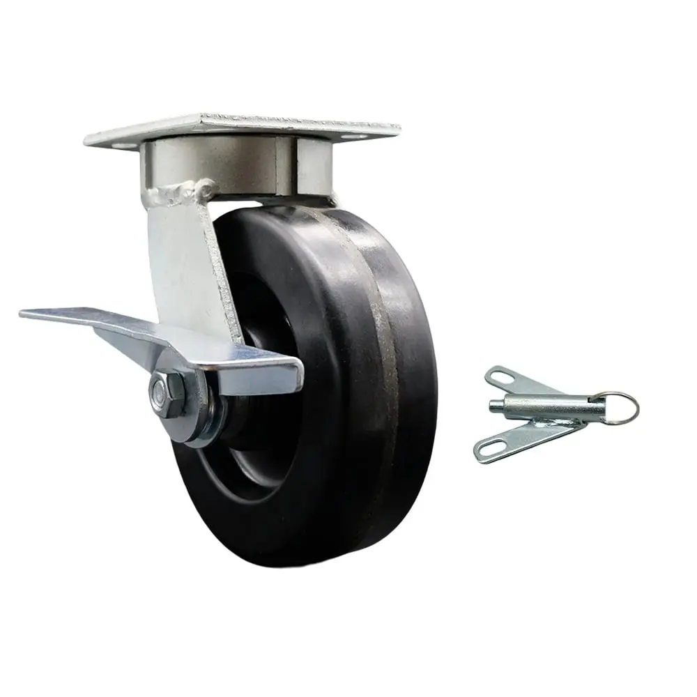 Service Caster SCC-KP30S620-PHB-SLB-BSL Industrial Forged Metal Castor, Kingpinless Design Swivel Top Plate Mount, 6" Diameter Wheel with Ball Bearings, Bolt-On Swivel Lock, Side Lock Brake, 1200 lbs Capacity for Dollies, Freight Terminals