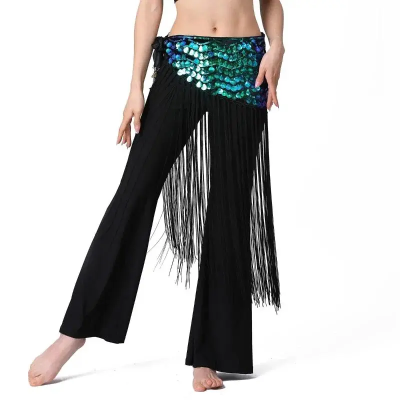 Women’s Wave Long Tassel Belly Dance Hip Belt - Adjustable Waist Chain for Stage Performances, Dance Studios & Festival Costumes