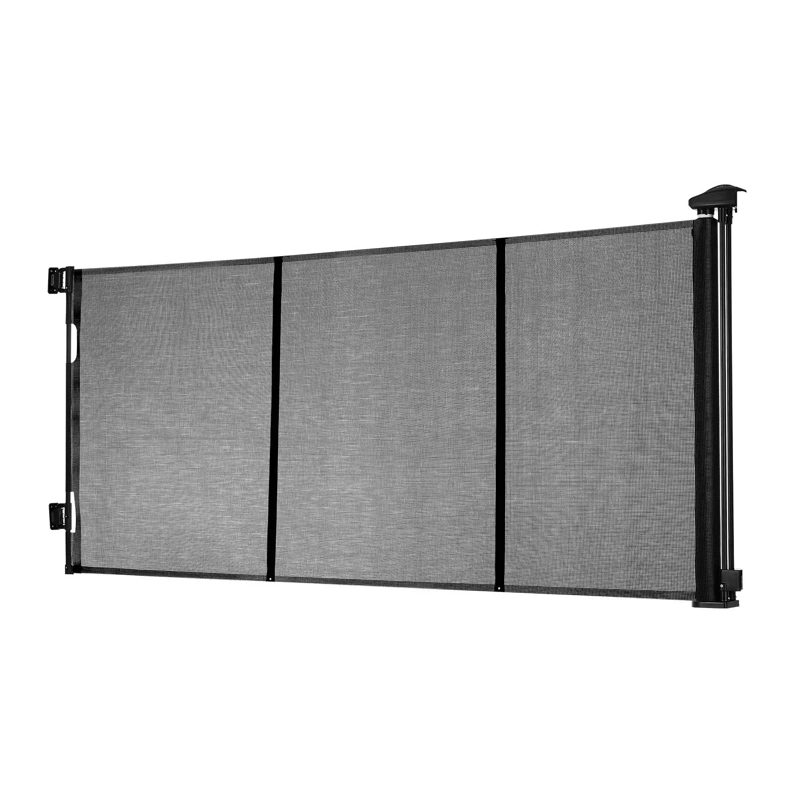 Black Extensible Mesh Gate - 31.3 in Tall Crawl-Proof Barrier, Extends to 122 in Extra Wide, with Reinforced Fiberglass Strips, for Decks, Doorways, Indoor/Outdoor Use