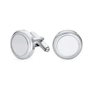 Classic Monogram Style Round Circle Cufflinks For Men Executive Gift Stainless Steel