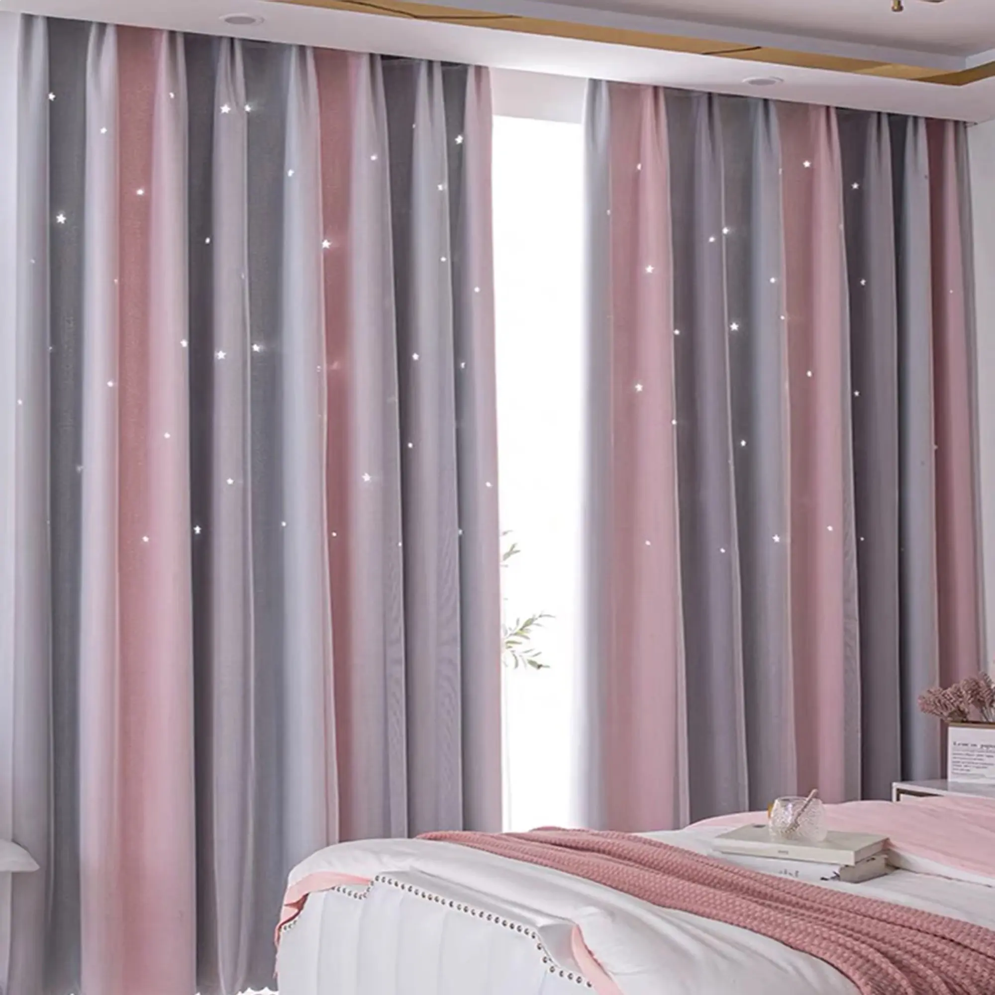 1pc Star Hollow Out Cloth Sheer Curtain, Top Cord Ring Hanging, UV Protection Insulation Thick, Suitable for Living Room Dining Bedroom Office Home Decor, Home Decorative Curtain, Thermal Insulated Home Decoration Curtain