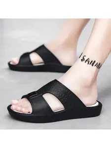 Men's Crocodile-Pattern Platform Slide Sandals, Two-Tone Non-Slip Sole, Textured Insole for Daily Casual Wear