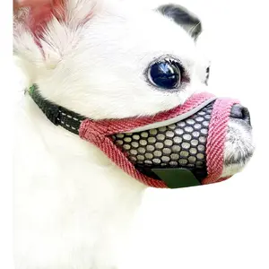 Dog Muzzle, Soft Mesh Muzzles for Small Dogs, Chihuahua Shih Tzu Yorkie Pom, Short Snout Mouth Guard for Barking Biting Grooming, Breathable Adjustable Puppy Muzzle (Cherry-red, XXS)