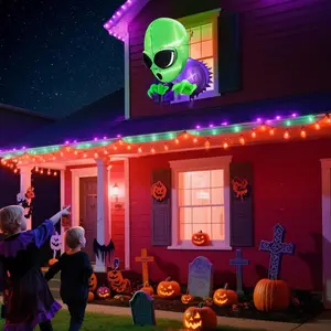 4-Foot Halloween Inflatable Decoration, Alien Escaping Window with LED Lights, Perfect for Halloween Parties, Indoor/outdoor Use
