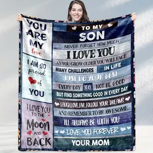 Single-Sided Printing Gift for Son A Loving Gift From Mom To Her Son Lightweight Flannel Throw Blanket  Cozy And Soft Flannel Blanket  Home Decor Sofa Chair Throw
