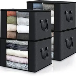 4 Pack 90L Large Capacity Storage Bags Closet Organizers and Storage Clothes Foldable Storage Bins with Reinforced Handles Storage Containers for Clothing Blanket Comforters Bedding