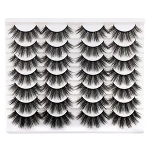 Sweet Deals Shop Dramatic 20MM Faux Mink Lashes Pack of 14 Pairs Wispy Long Thick Fluffy Strip Eye Lashes Multipack for Makeup Enhancement