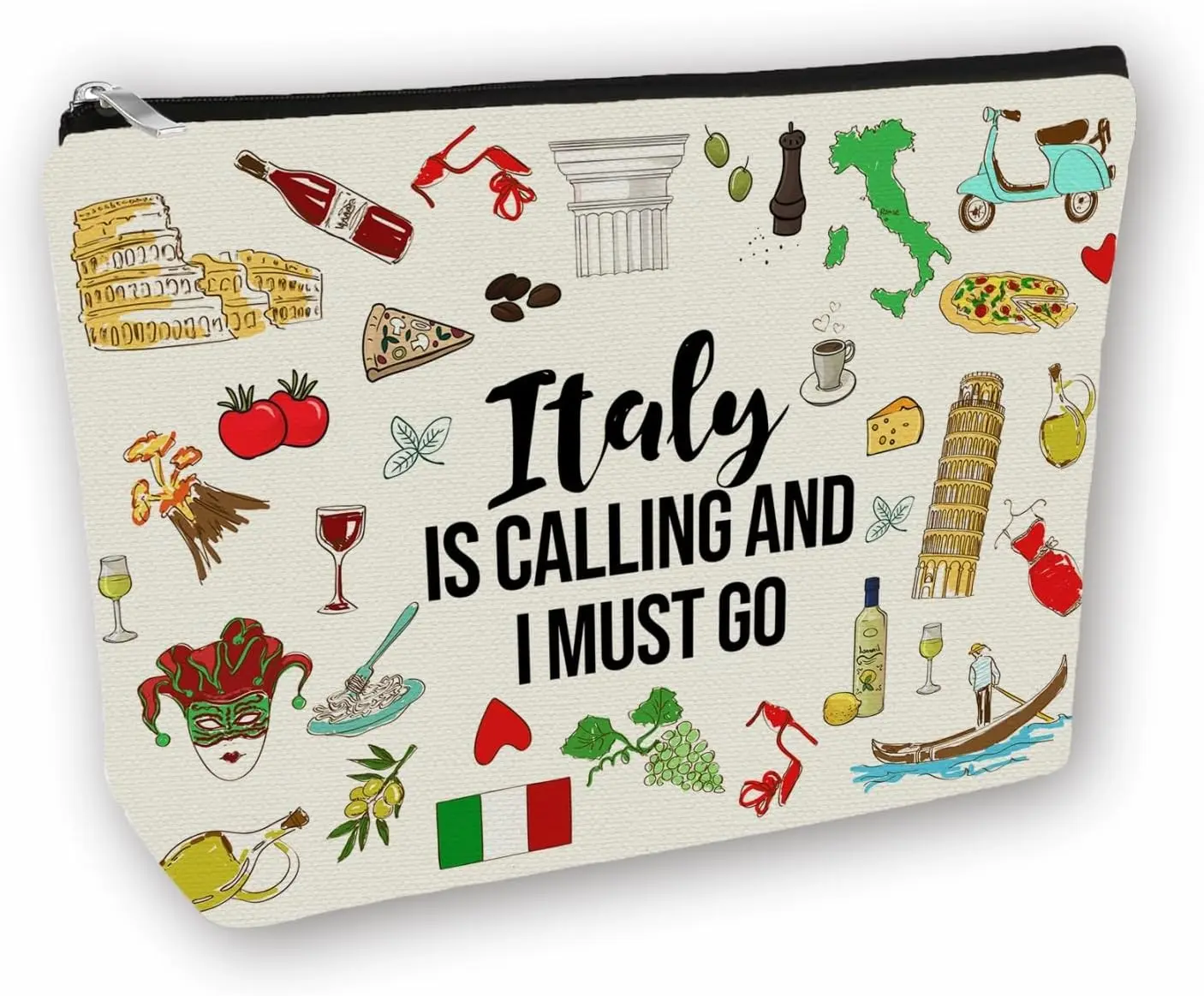 Italy Travel Essentials Gift: Small Makeup Bag Italy Is Calling And I Must Go For Teen Girl & Women Travellers.Ideal Trip Gift Cosmetic Bag For Travel, Birthdays, & Christmas