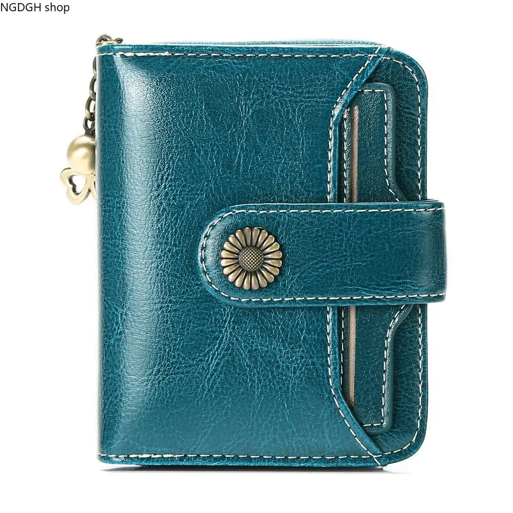Vintage Red Leather Short Wallet with Daisy Snap & Zipper, Compact & Multi-Card Slots, Perfect for Everyday Use, Elevating Your Style with Cozy, Retro Cottagecore Vibes