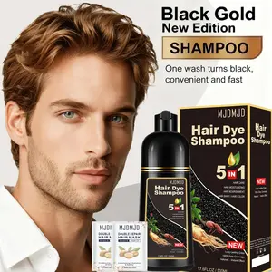 Black Hair & Beard Dye Shampoo Set – 5-in-1 Ginseng & Argan Oil Hair Color Shampoo with 2 Hair Masks, Semi-Permanent Gray Coverage for Men & Women, Safe for Hair & Beard, Colors in 10 Minutes, Ammonia-Free, 500ml