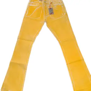 Armored Jeans Waxed and Stacked Yellow High-Quality Denim Fashionable Fit