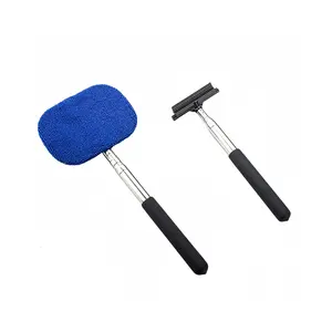 Windshield cleaner, ultra-fine fiber window cleaner, with 1 reusable washable ultra-fine fiber pad and extendable handle automatic internal glass wiper kit, blue