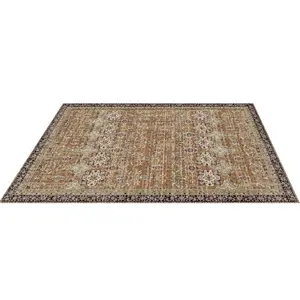 Large Area Rug 7.5x9.5 ft Anti-Skid Tear-Resistant Floor Mat Vintage Brown Green
