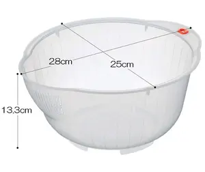 Plastic Japanese Rice Washing Bowl with Side and Bottom Drainers