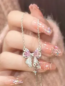 Elegant Heart-Shaped Rhinestone Necklace, Bow Design, Ideal Gift for Women, Party Essential Accessory, Fashion Jewelry for Special Occasions