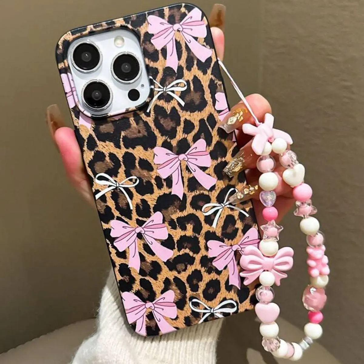 Cute Bow Pattern Phone Case with Beaded Chain, Fashion Phone Protective Case, Phone Accessories Compatible with iPhone 11 12 13 14 15 Pro Max Casing, Cover, Protective Shell, TPU Soft Shell, Cellphone, Mobile Accessory