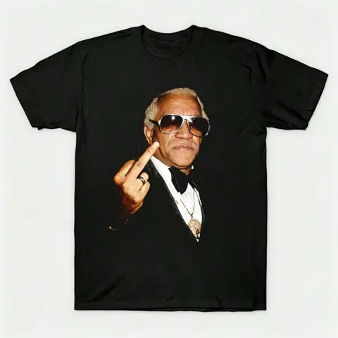 Vintage Retro Redd Foxx Middle Finger Portrait Graphic T-Shirt Sanford and Son Comedian 100% Cotton Streetwear Casual Short Sleeve Tee Men Women Unisex Black White