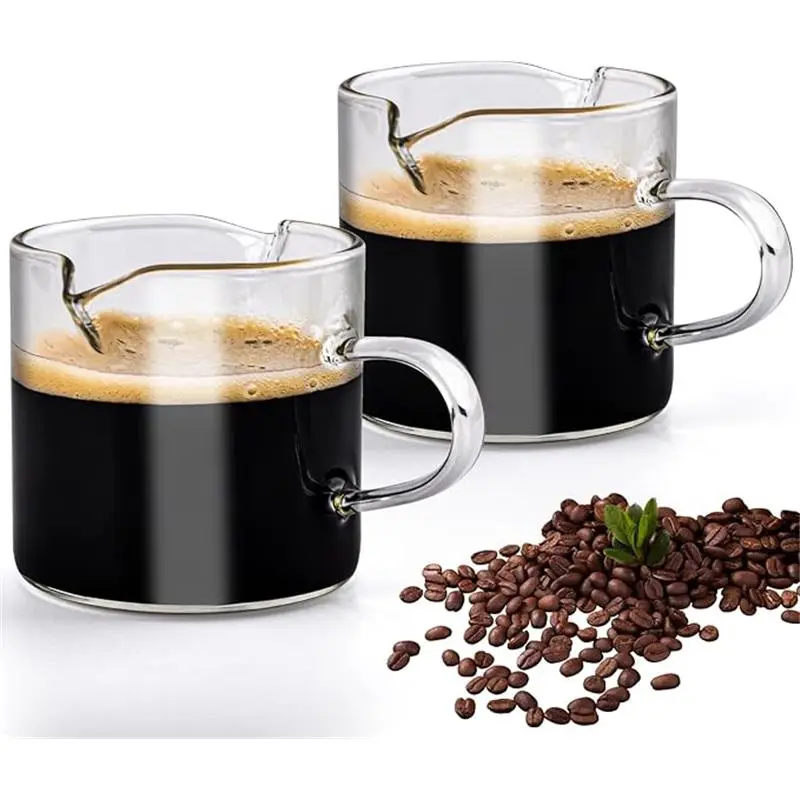 Glass Espresso Cups Set of 2, 4 OZ Double Spouts Cups, Espresso Coffee Bar Espresso Accessories Glass Espresso Cups Set of 2, 4 OZ Double Spouts Cups, Espresso Coffee Bar Espresso Accessories