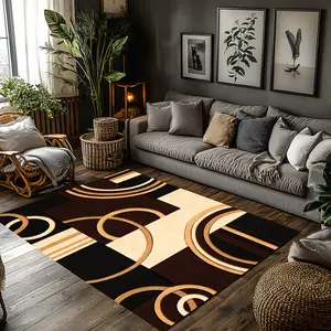 Modern Abstract Circle Geometric Crystal Velvet Area Rug Brown Beige Black Non‑Slip Contemporary Living Room Rug#AbstractCircleRug #GeometricRug #ContemporaryHomeDecor #BrownBeigeBlackCarpet #CrystalVelvetRug