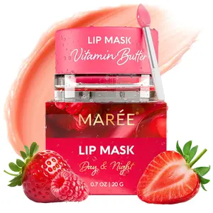 Lip Sleeping Mask MAREE with Hyaluronic Acid & Collagen Nourishing Moisturizing Overnight Lip Butter Hydrating Lip Balm 0.7 OZ