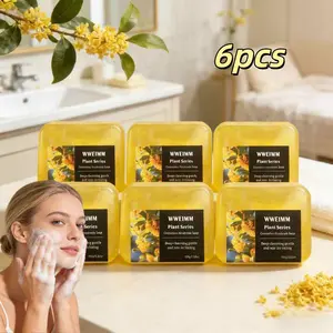 Wweimm Natural Osmanthus Essential Oil Soap Nourishing Softening Skin Refreshing Cleansing Improve Dull Skin Light Fragrance Cleansing Bar Perfect for Household Shower Travel Camping Daily Personal Skin Care 100g*6pcs