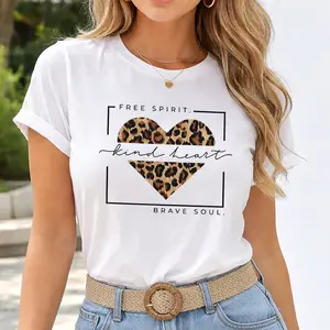 Women’s Fitted Graphic Print Tee Round Neck Short Sleeve Casual Summer Fashion Top with Heart Pattern peep our shirts custom base ball beach shopping personalized apparel Vintage Merry Christmas T-Shirt
