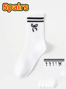 Women's Knee-High Socks with Bow Pattern, Solid Color Sports Socks, Long Tube Socks, Casual Fitted Design, All Seasons