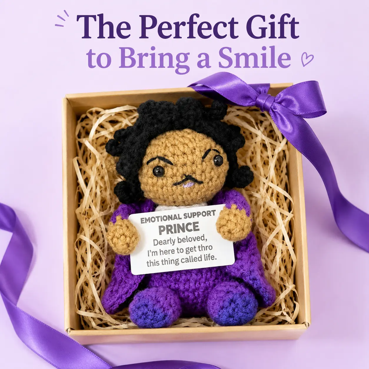 Handmade Crochet Amigurumi Stuffed Doll - Anxiety Relief Soft Adorable Plushies, Funny Purple Knitted Desk Ornament Nightstand Decor, Graduation/Father’s Day Gift for Boys