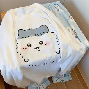 New Chiikawa Hachiware Usagi Kawaii Anime Cartoon Pajamas Long Sleeves Trousers Fashion Trend Pure Cotton Comfortable and Soft