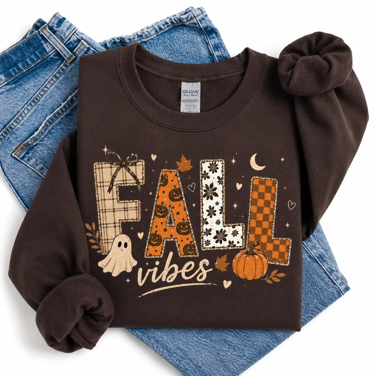 Cozy Fall Vibes T-Shirt or Sweatshirt, Floral Pumpkin Graphic Top, Plaid Bow Autumn Shirt, Cute Pumpkin Season Outfit, Fall Gift for Women