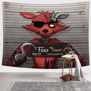 Cartoon Pirate Fox Pattern Tapestry, Aesthetic Wall Hanging Decor, Polyester Tapestry for Bedroom Home Office Decor, with Free Installation Package