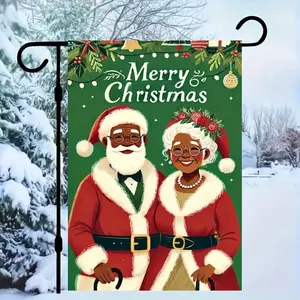 Vibrant Merry Christmas Black Santa Claus Double Sided Polyester Garden Flag - Durable, Multipurpose Outdoor Decorations for Home, Yard and Garden Holiday Decor Design African Ornaments