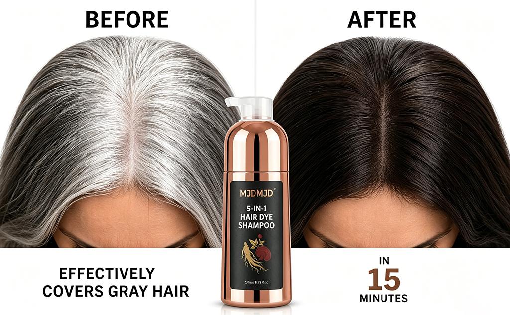 MJDMJD Cherry Brown 5-in-1 Hair Dye Shampoo - Haircare, Instant Grey Coverage, Ammonia-Free Vegan Color-Safe Semi-Permanent Color, At Home Apply & Rinse Root Touch Up, Long-Lasting for Adults, 200ml