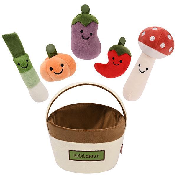 【Bebamour】 Vegetable Pull & Play Plush Toy, Montessori Sensory Toy for Babies 0-12 Months, Soft Stuffed Carrot Set, Perfect Newborn Gift & Baby Shower Present