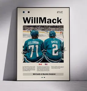 Will Smith and Macklin Celebrini "WillMack" Unframed Poster - San Jose Sharks Dynamic Duo Hockey Wall Art - Modern Teal City Sports Graphic Print - NHL Stars Poster