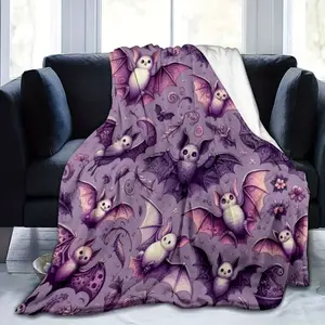 Gothic Bat Print Plush Throw Blanket - Soft, Lightweight Flannel, Warm & Fluffy for Sofa, Bed, Travel, Outdoor Use - Versatile All-Season Gift, Home Decor, Office Nap Blanket