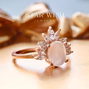 Moonstone Engagement Ring 18k Gold Plated 925 Sterling Silver Moon Wedding Rings
