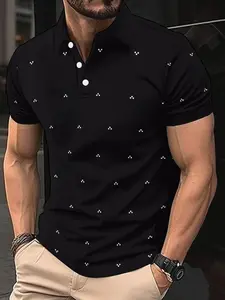 Men's All Over Polka Dot Print Polo Shirt, Regular Fit Casual Short Sleeve Collared Top for Summer, Fashion Men's Clothes for Daily Wear