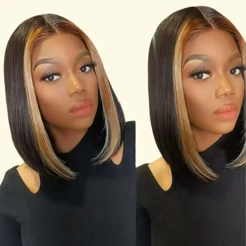 Highlight Bob Wig Human Hair Honey Blonde P4/27 Pre-Plucked 13x4 Lace Front Bob Wig with Natural Hairline for Women 200% Density