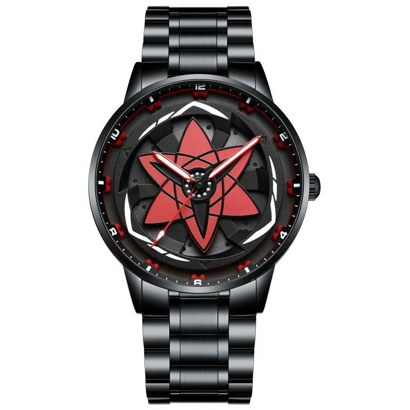 Men's Japanese Anime Sharingan 3D Rotary Dial Analog Watch - All-Metal Luxury Masculine Quartz Watch, Waterproof, Casual Trendy Irregular-Shaped Fashion Wristwatch, All-Metal Quartz Watches
