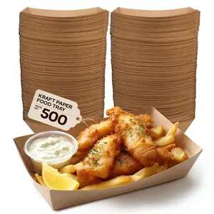 IDL Packaging 6.5" x 4.5" x 1.5" Kraft Paper Food Trays (Pack of 500) - USA-Made, Food-Safe Poly-Coated for Extra Moisture Resistance - Recyclable Trays for Fries, Burgers, Appetizers & Side Dishes