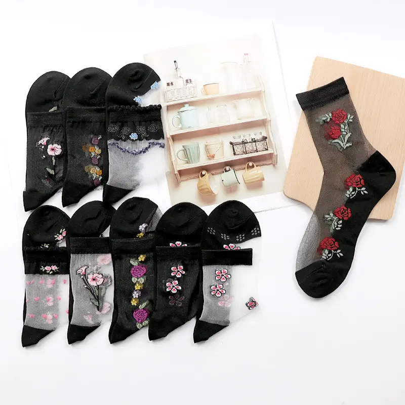 Women's cotton bottom crystal stockings glass silk transparent sexy stockings non-slip stockings